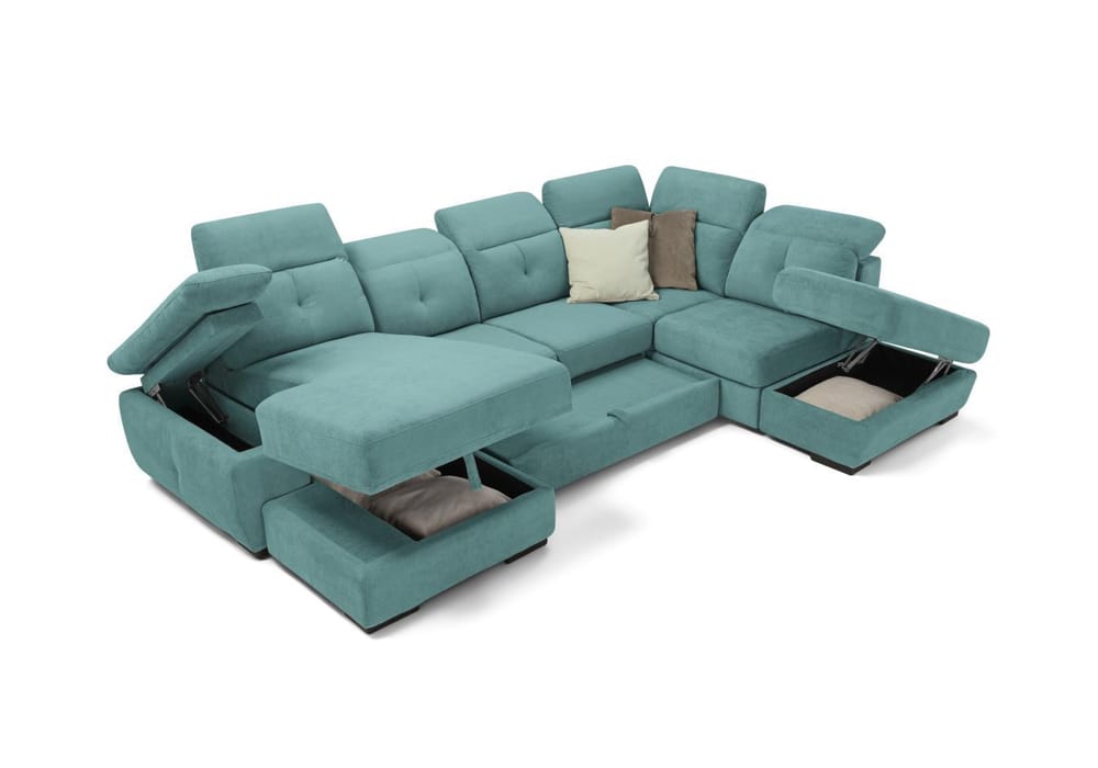 Chaise longue a contenitore, 2 posti, angolo terminale e pouff contenitore - Foto 1